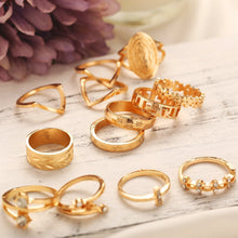 Load image into Gallery viewer, 13 Piece Medallion Ring Set With Austrian Crystals 18K Gold Plated Ring ITALY Design