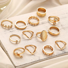 Load image into Gallery viewer, 13 Piece Medallion Ring Set With Austrian Crystals 18K Gold Plated Ring ITALY Design